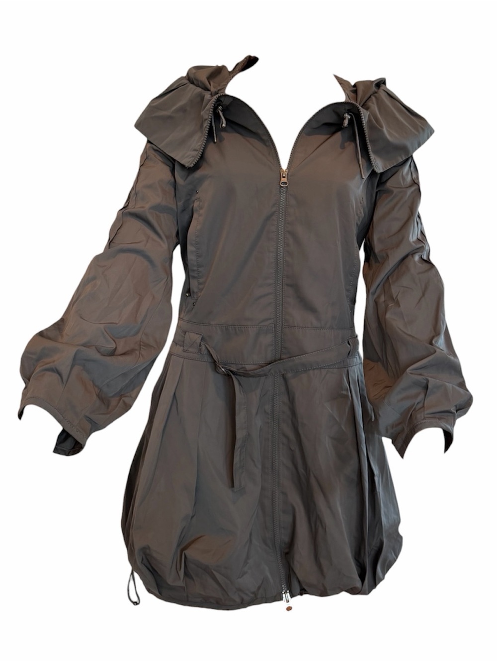 Vintage Cop Copine Y2K Avant-Garde Grey Statement Collar Belted Trench Coat